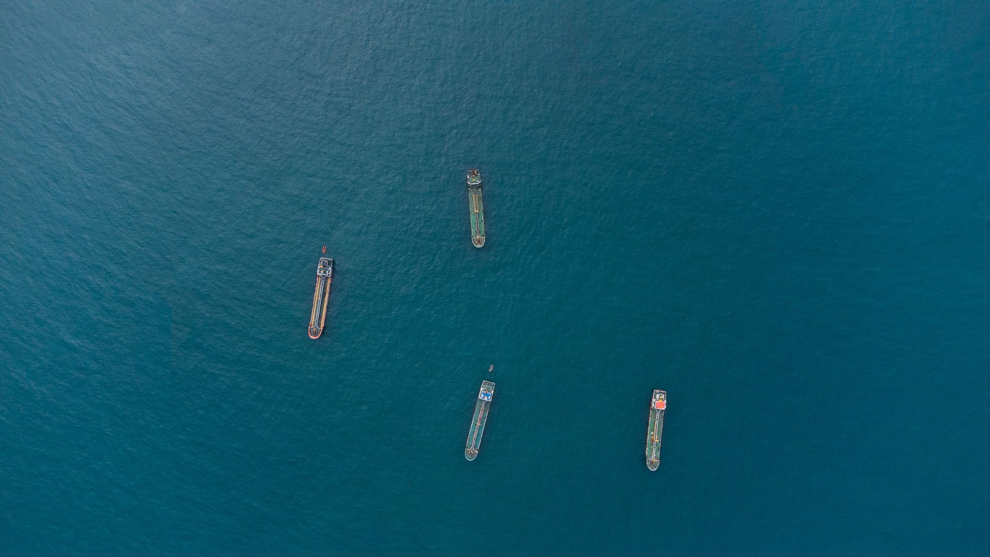 Aerial view of bulk carriers at sea